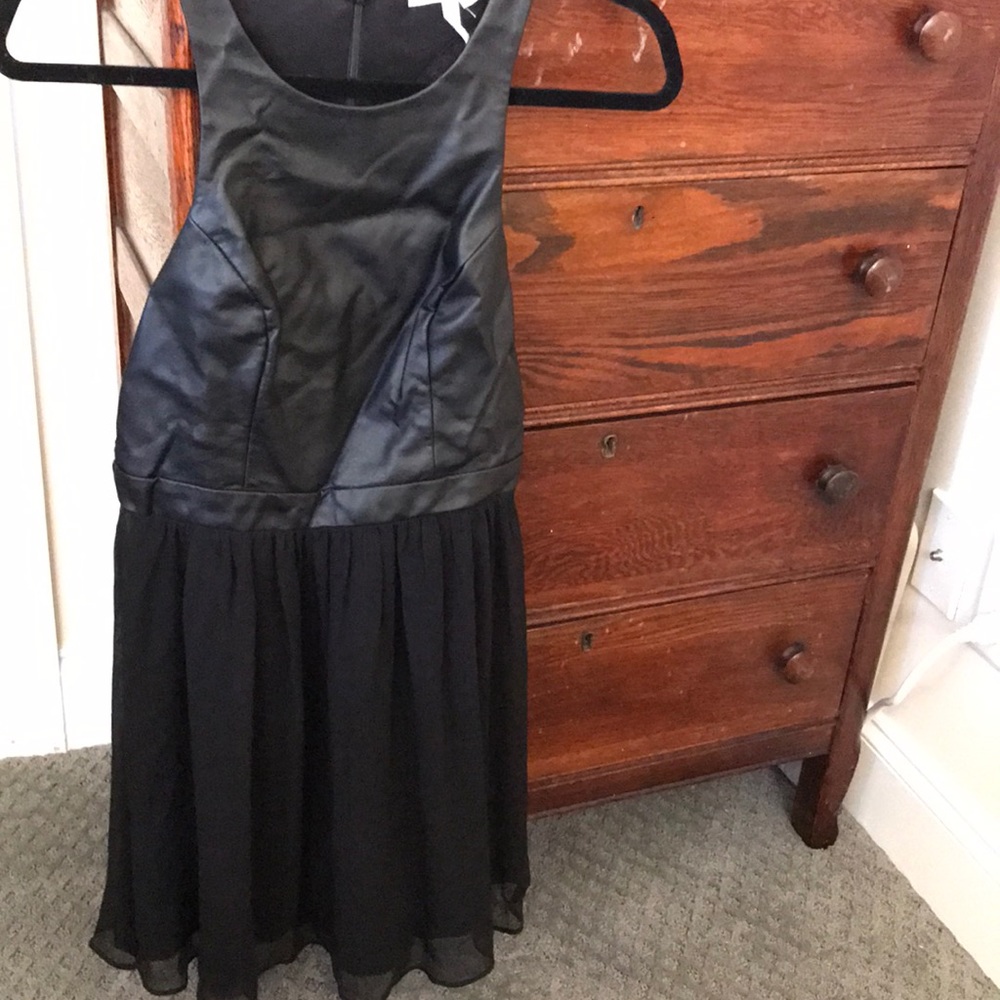 Black leather and lace trim dress